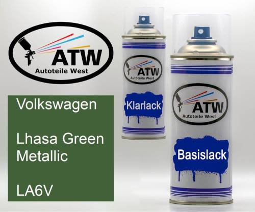 Volkswagen, Lhasa Green Metallic, LA6V: 400ml Sprühdose + 400ml Klarlack - Set, von ATW Autoteile West.